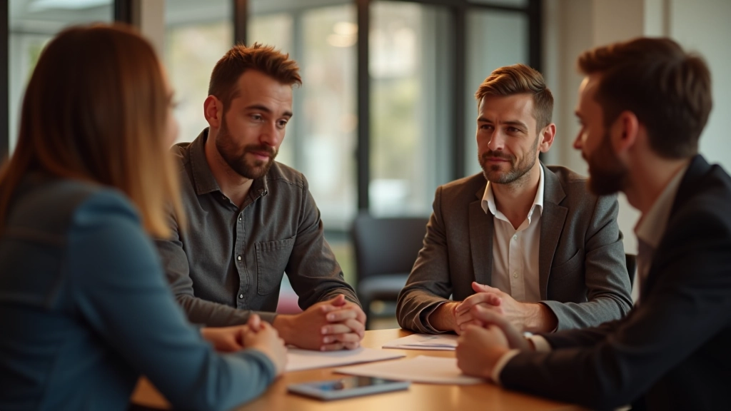 Kreis von fünf Personen, die sich gegenseitig Feedback geben in einem strukturierten Peer-Feedback-Setting
