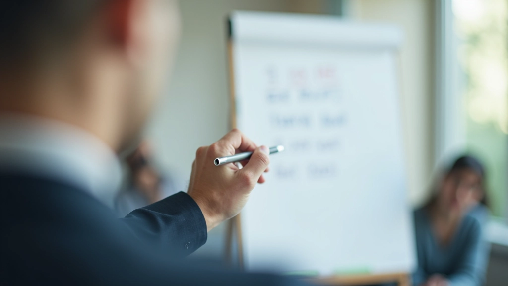 Moderator schreibt Feedback-Punkte an einem Flipchart auf, während die Gruppe konzentriert zuhört